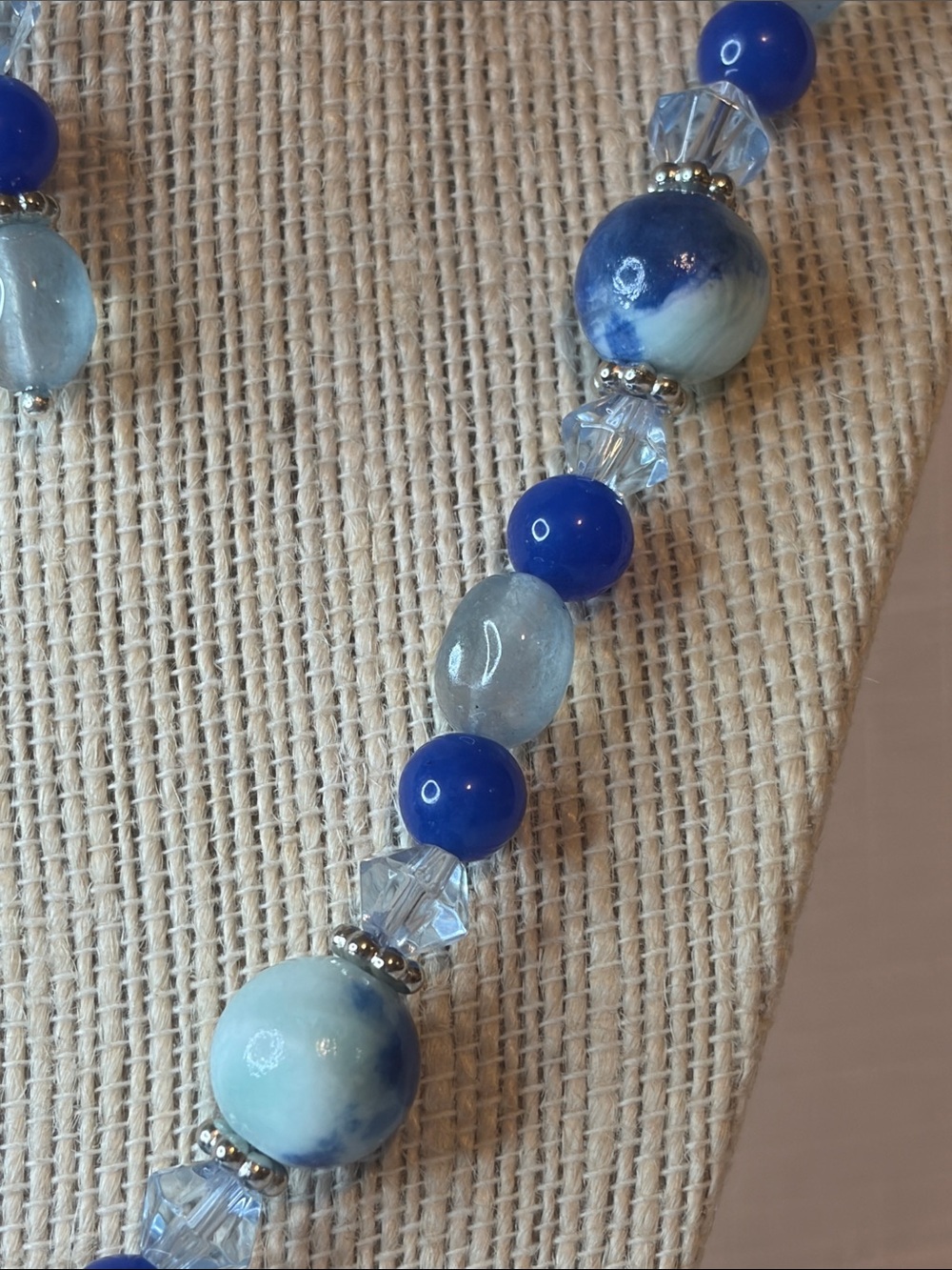 Handcrafted Jade and Sapphire Necklace an Earring Set - Picture 4 of 7